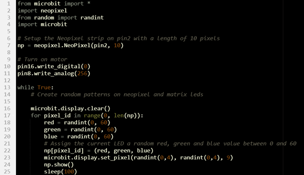 Code for control of motor and LEDs Code for control of motor and LEDs